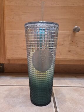 Starbucks Teal Gradient Grid Tumbler